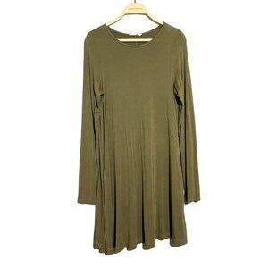 Bsharp Women Tshirt Shift Dress Tanboocel Size M Green Ruffle Long Sleeve Pocket